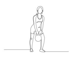 Continuous line drawing of a person lifting a kettlebell, demonstrating strength and fitness. Ideal for workout routines, gym exercises, and healthy lifestyle concepts. vector