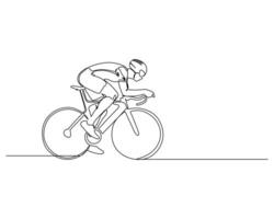 Continuous line drawing of a cyclist in motion, highlighting the dynamic posture and streamlined design of the bicycle. Perfect for sports, fitness, and transportation themes. vector