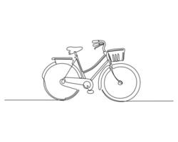 single line drawing of a bicycle with a basket, capturing the simplicity and elegance of cycling. vector