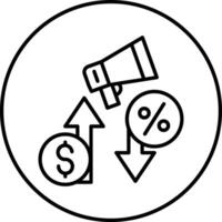 A black and white icon of a megaphone and dollar signs vector