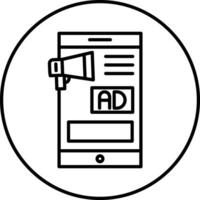 A black and white line drawing of an ad on a phone vector