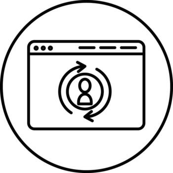 A black and white icon of a computer screen with a circle around it vector