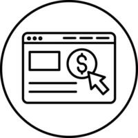 A black and white icon of a website with a dollar sign vector
