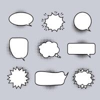Empty comic bubbles and elements set with black halftone shadows vector
