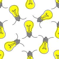 Seamless pattern featuring yellow light bulbs in a minimalist line art style. Represents creativity, innovation, bright ideas, and problem-solving. Ideal for design, education themes. vector