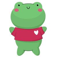 Cute frog with a heart, flat style character. vector