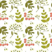 Seamless pattern with leaves, berries and flowers. Botanical pattern. vector