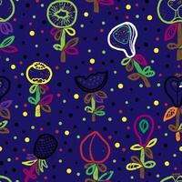 a pattern with flowers and leaves on a blue background vector