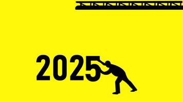 Happy new year 2025 welcome green screen. Year changing from 2024 to 2025. end of 2024 and starting of 2025. letter 3 Lifting by crane letter 4 pushing by a man. construction cranes with numbers 2025. video
