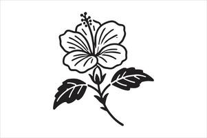 Hibiscus Flower Plant Drawing - Relaxing Coloring Book Page vector