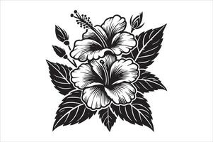 Exotic Hibiscus Flower Plant - Floral Coloring Page Design vector