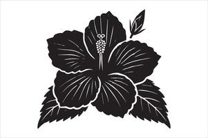 Tropical Plant Coloring Page - Hibiscus Flower Line Art vector