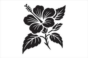 Hibiscus Flower Plant Illustration - Coloring Book Page Design vector