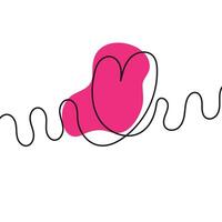 A minimalist abstract illustration featuring a continuous black line forming a heart shape over a pink blob on a white background. vector