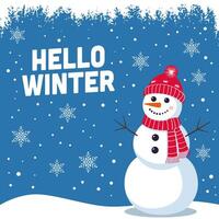 Happy Snowman with Carrot Nose and Snowflakes Background vector