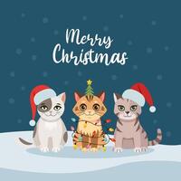 Christmas card with cats, kittens. Happy holidays. Greeting concept. Ideal for print, postcard or label. New Year card. illustration on a white background. vector