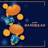 Hanukkah dreidels, donuts, and coins design vector