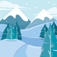 Mountain scenery with snow and evergreen trees vector