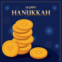 Hanukkah coins and menorah glowing festive design vector