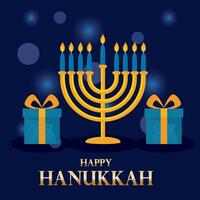 Hanukkah menorah with gifts and glowing candles vector
