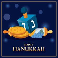 Hanukkah dreidel, coins, grapes, and scroll vector