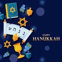 Hanukkah scroll, book, dreidels, and grapes vector