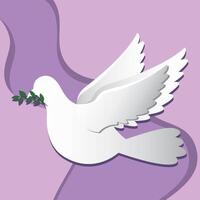 White dove with olive branch and green background vector