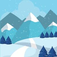 Snowy landscape with mountains and pine trees vector
