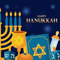 Hanukkah menorah, dreidels, goblet, and book vector