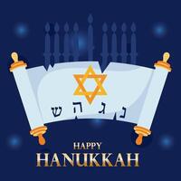 Scroll and menorah design for Happy Hanukkah vector