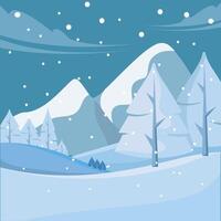 Snowy landscape with mountains and pine trees vector