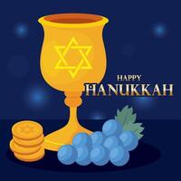 Hanukkah goblet with grapes and coins design vector
