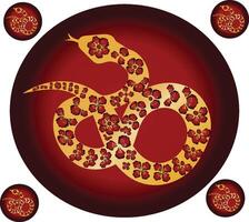 A snake with flowers on a red background vector