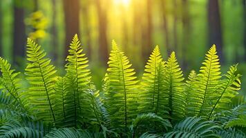 Sunlight filtering through ferns in a lush forest setting video
