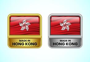 Made in Hong Kong label icon in gold and silver color. Flag icon set for business vector