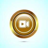 icon design illustration. camera icon, camera symbol, movie sign, Gold Color Round Button Design vector