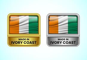 Made in Ivory Coast label icon in gold and silver color. Flag icon set for business vector