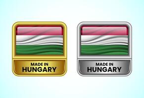 Made in Hungary label icon in gold and silver color. Flag icon set for business vector
