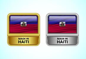 Made in Haiti label icon in gold and silver color. Flag icon set for business vector