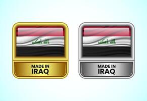 Made in Iraq label icon in gold and silver color. Flag icon set for business vector