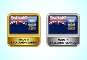 Made in Falkland Islands label icon in gold and silver color. Flag icon set for business vector