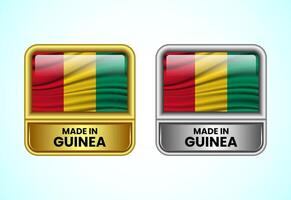 Made in Guinea label icon in gold and silver color. Flag icon set for business vector