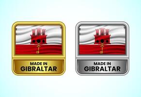 Made in Gibraltar label icon in gold and silver color. Flag icon set for business vector