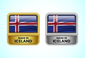 Made in Iceland label icon in gold and silver color. Flag icon set for business vector
