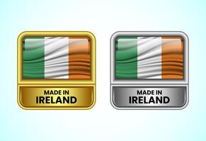Made in Ireland label icon in gold and silver color. Flag icon set for business vector