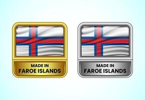 Made in Faroe Islands label icon in gold and silver color. Flag icon set for business vector