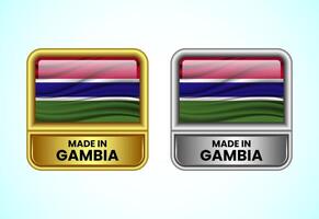 Made in Gambia label icon in gold and silver color. Flag icon set for business vector
