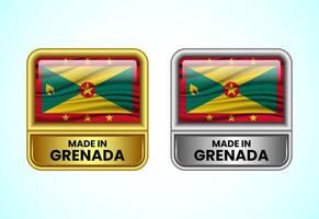 Made in Grenada label icon in gold and silver color. Flag icon set for business vector