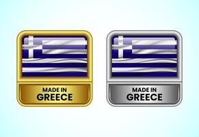 Made in Greece label icon in gold and silver color. Flag icon set for business vector