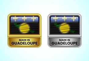 Made in Guadeloupe label icon in gold and silver color. Flag icon set for business vector